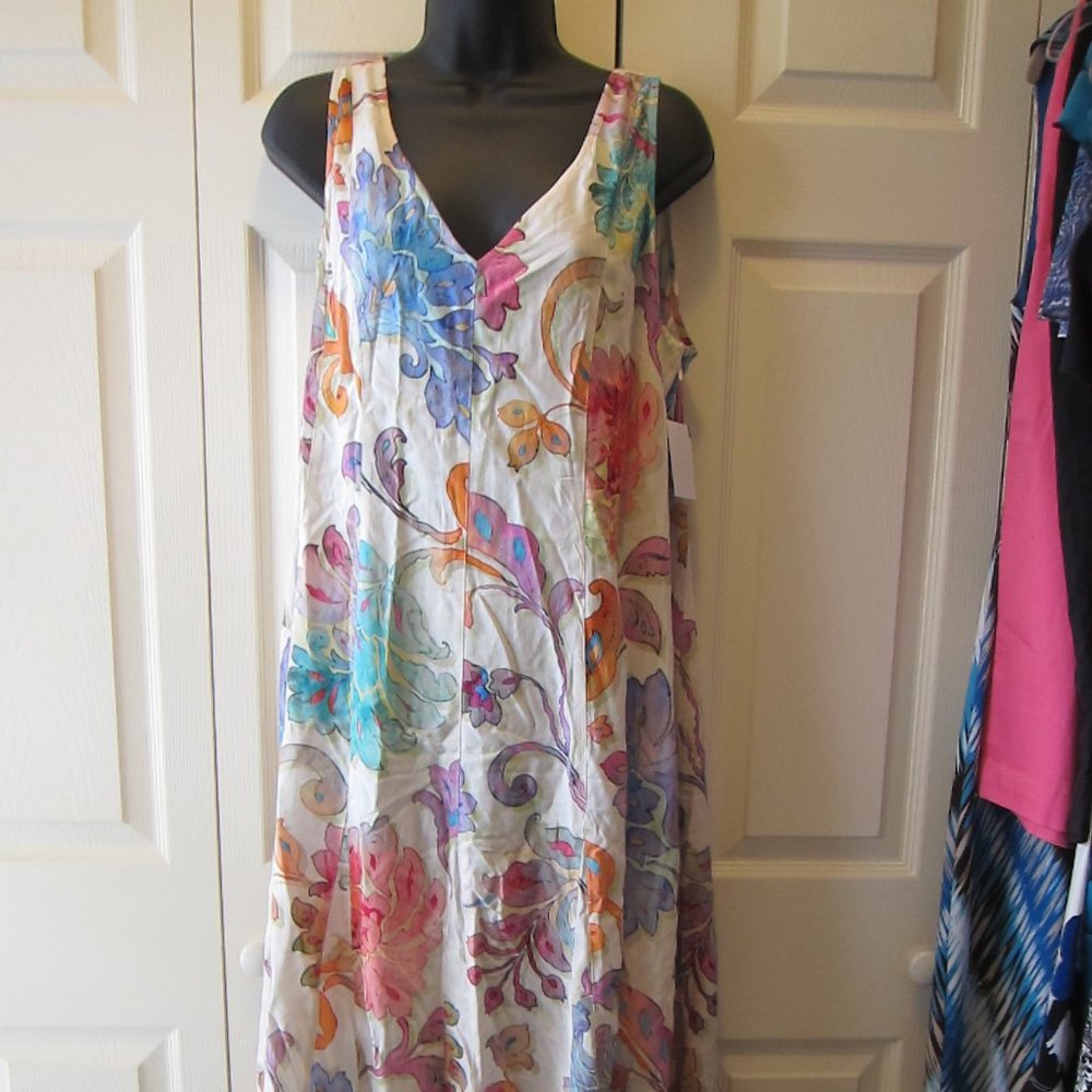 Soft Surroundings Flourish Dress PXL (18-20)Multi Painterly Floral READ descript